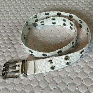 White fabric belt with metal fixtures